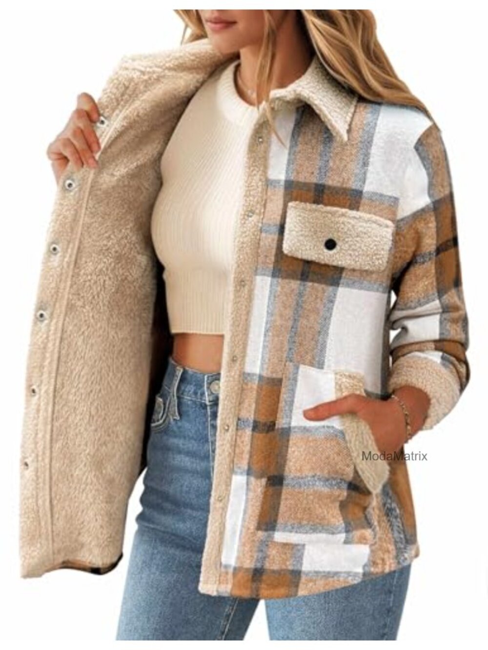 Fleece Lined Plaid Snap Button Shacket